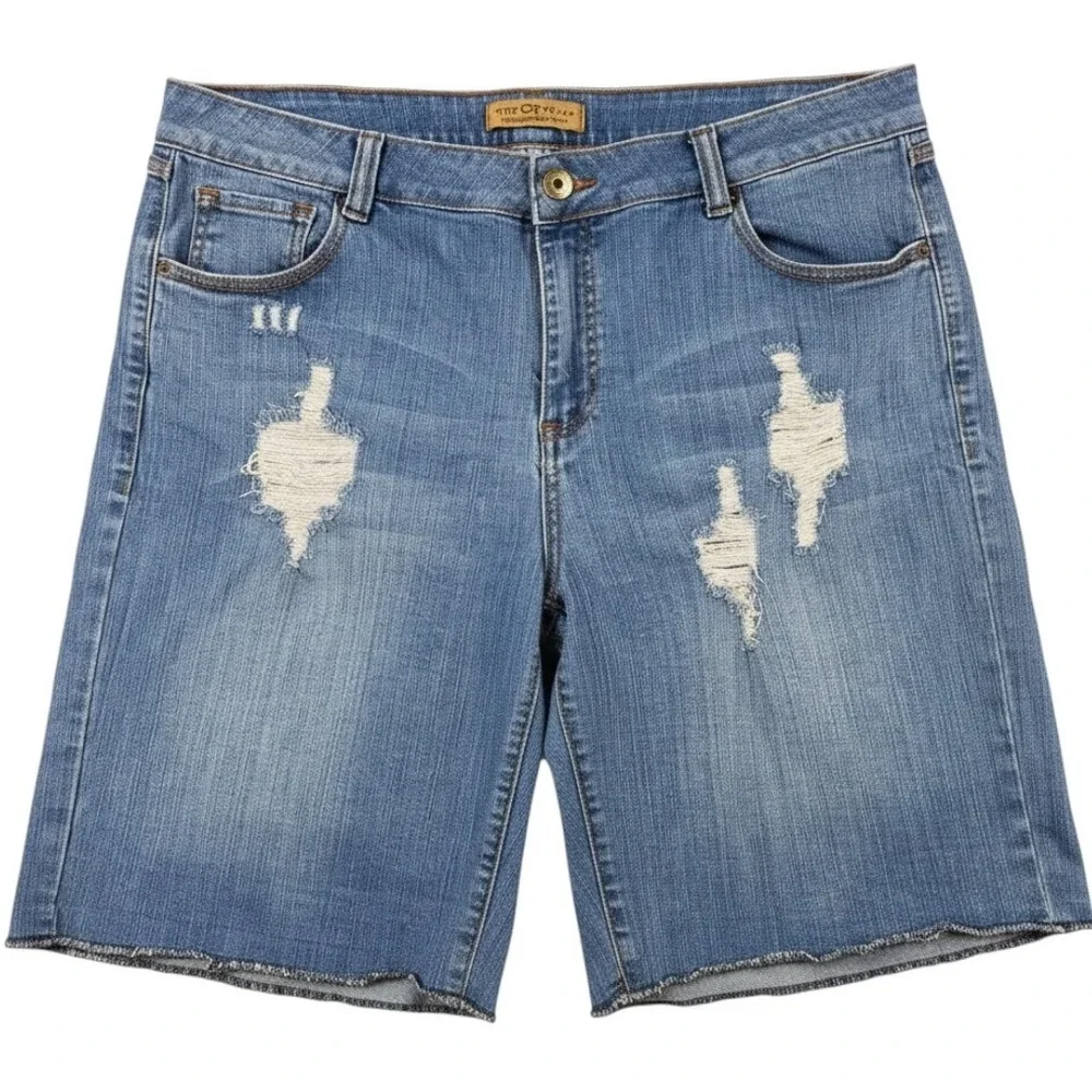 Bermuda Distressed Long Shorts Y2K Denim Blue Womens XL C'est Toi